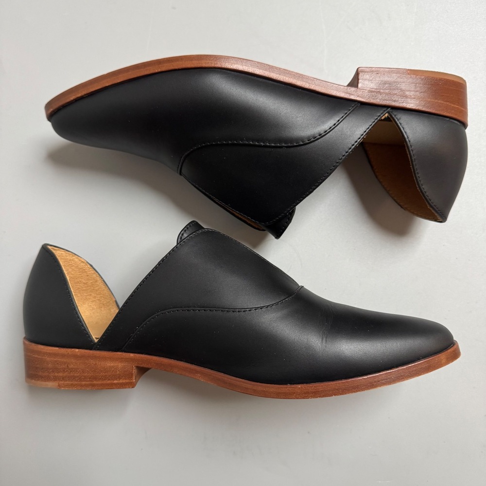 Nisolo Emma dOrsay Oxford Flat Black Leather Pointed Toe Shoes Womens 10 - Picture 8 of 8